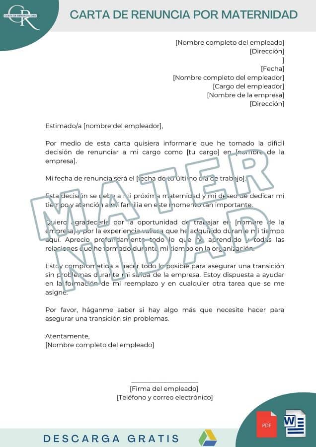 modelos carta de renuncia por maternidad