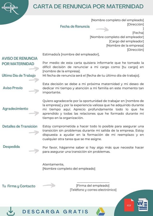 carta de renuncia por maternidad formato