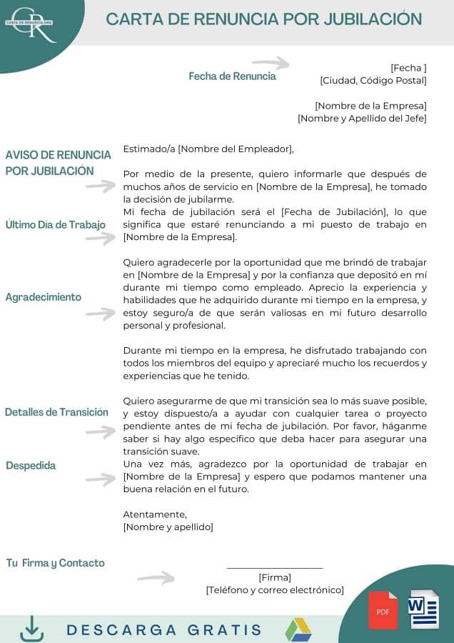 carta de renuncia por jubilación formato