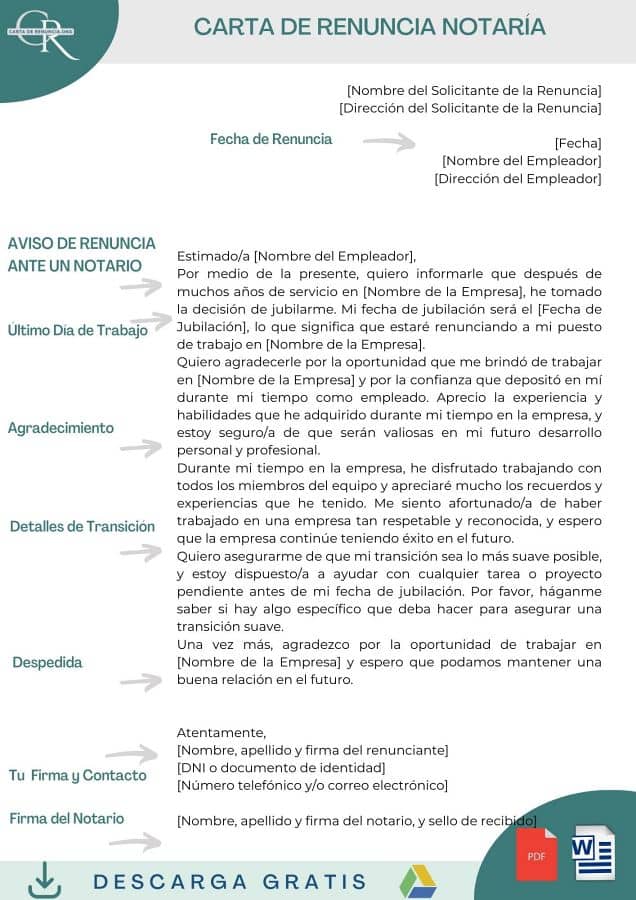 carta de renuncia notaria formato