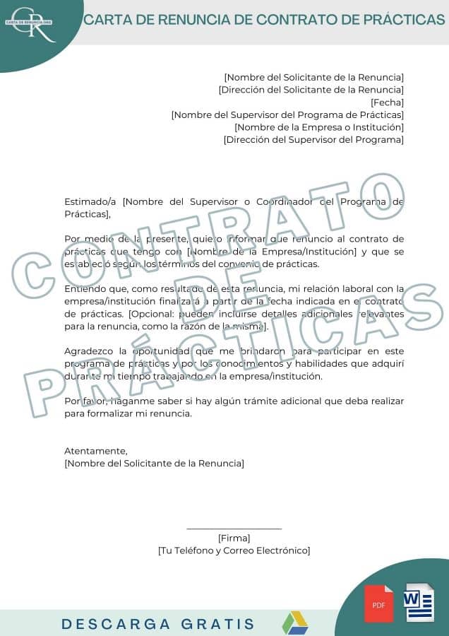 modelos carta de renuncia contrato de prácticas