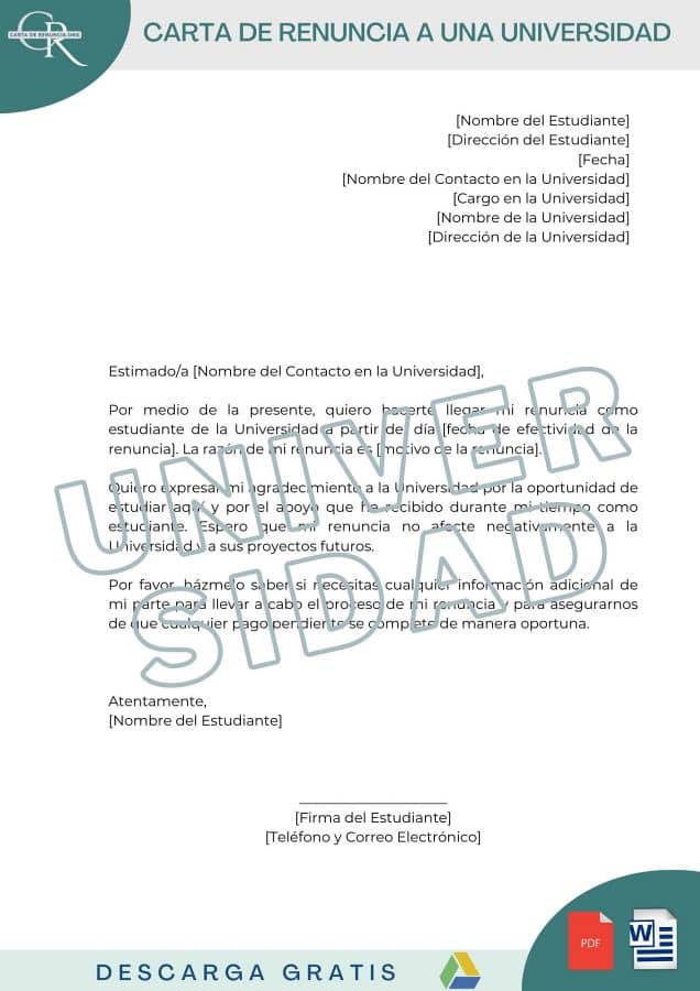 modelos carta de renuncia a una universidad