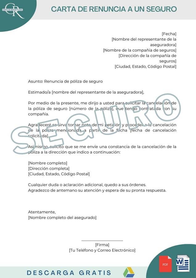 modelos carta de renuncia a un seguro