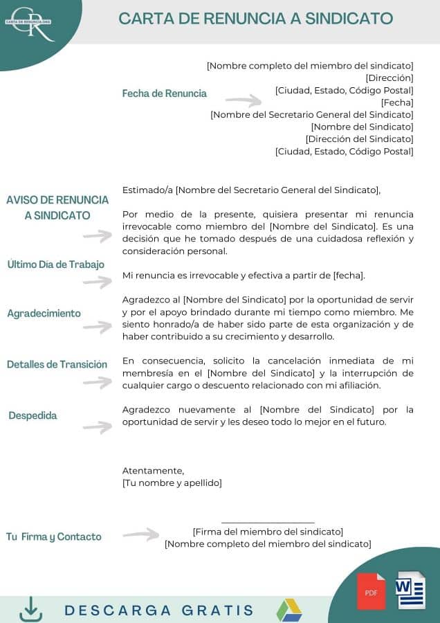 carta de renuncia a un sindicato formato