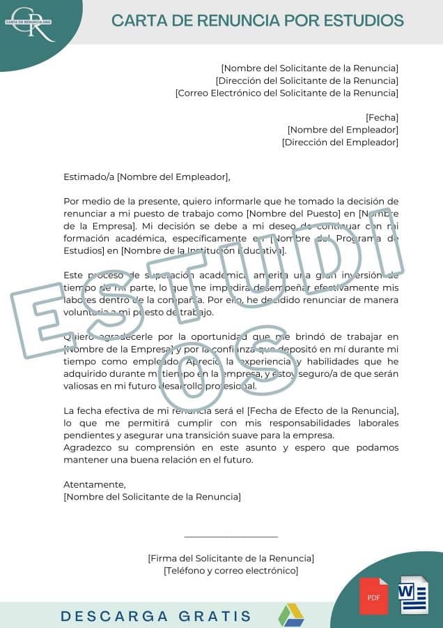 modelos carta de renuncia por motivos de estudios