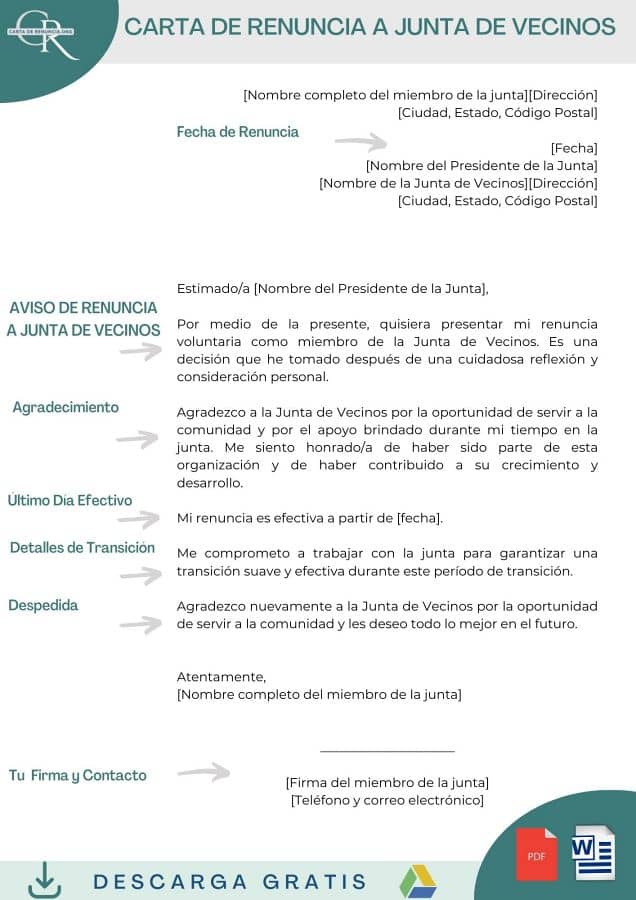 carta de renuncia a junta de vecinos formato