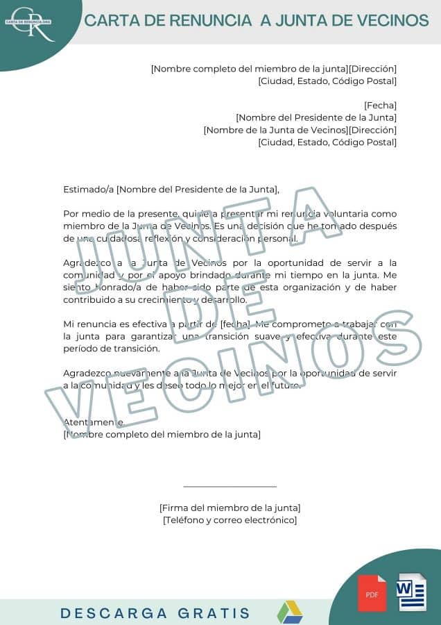 modelos carta de renuncia a junta de vecinos