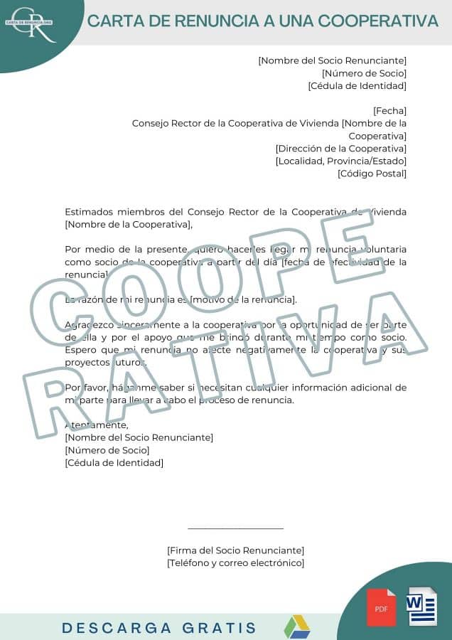 modelos carta de renuncia cooperativa