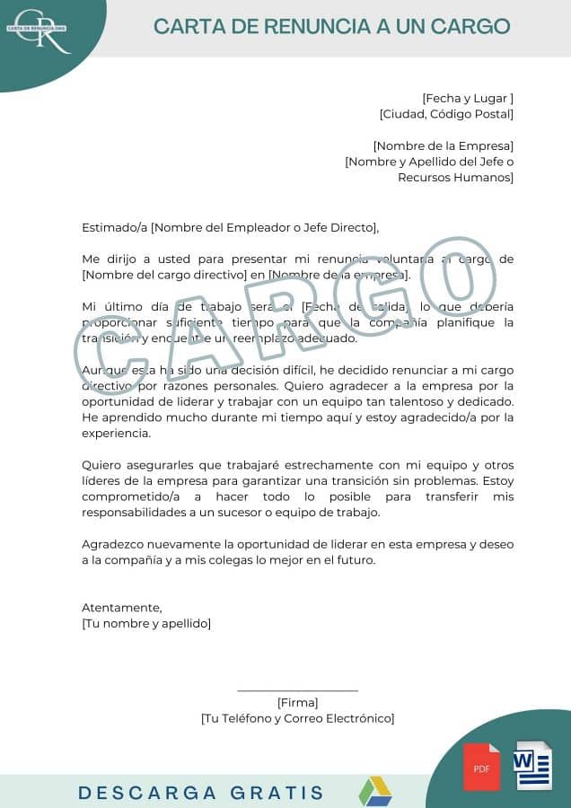 Modelos De Carta De Renuncia A Un Cargo En [word Pdf]