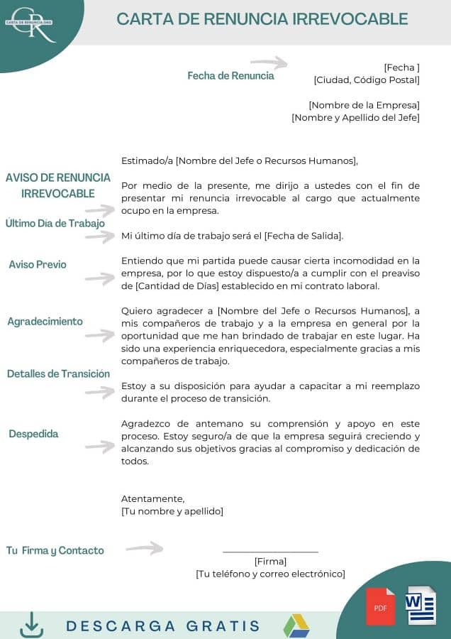 Modelos Carta De Renuncia Irrevocable Descargar [word Pdf]