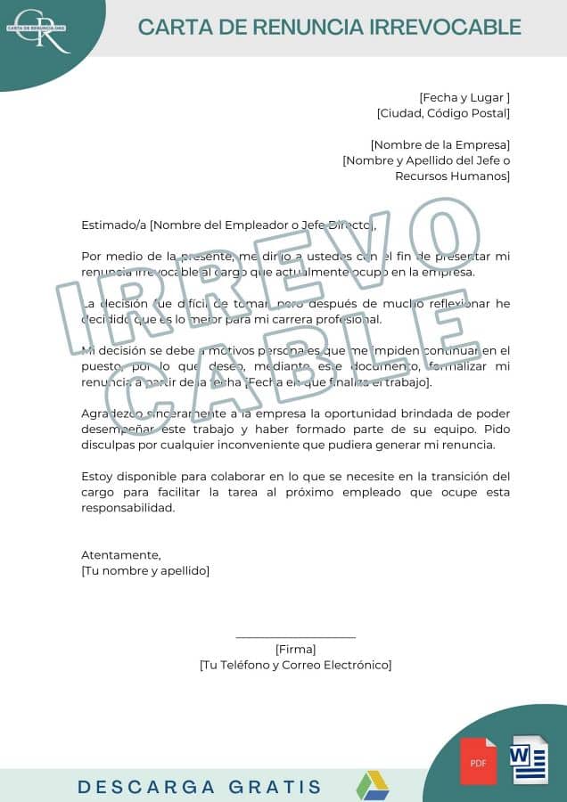 Modelos Carta De Renuncia Irrevocable Descargar Wordpdf 4421