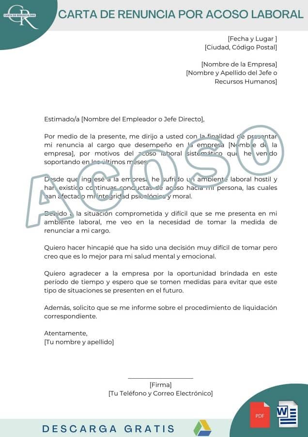 modelos carta de renuncia por acoso laboral