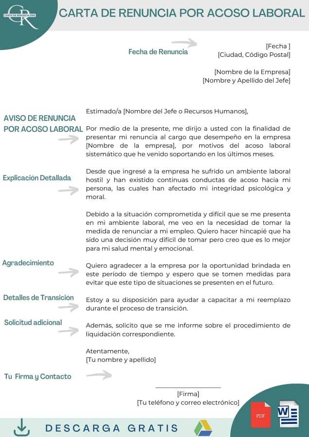 cartas de renuncia por acoso laboral formato