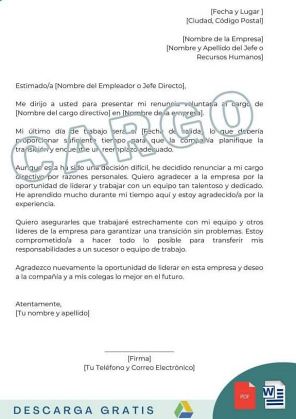 carta de renuncia voluntaria cargo plantillas para descargar word pdf