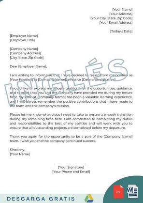 carta de renuncia voluntaria en inglés plantillas descargar gratis word pdf