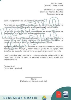 carta de renuncia voluntaria irrevocable plantillas descargar gratis word pdf