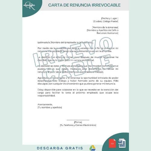 Modelos Carta De Renuncia Irrevocable Descargar [word Pdf]