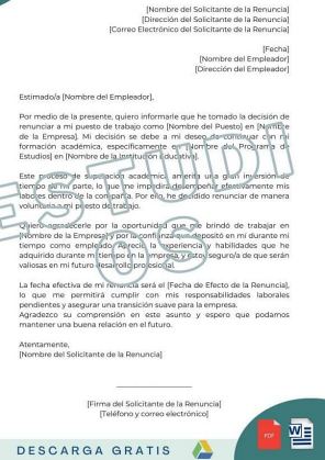 carta de renuncia voluntaria por estudios plantillas descargar gratis word pdf
