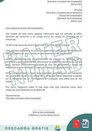 carta de renuncia voluntaria por paternidad plantillas descargar gratis word pdf