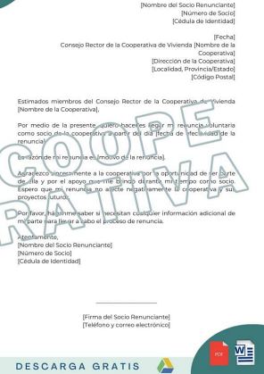 carta de renuncia a cooperativa plantilla descargar en word pdf gratis