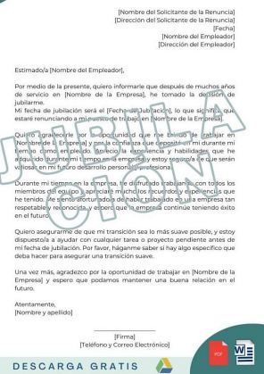 carta de renuncia voluntaria por jubilación plantillas descargar gratis word pdf