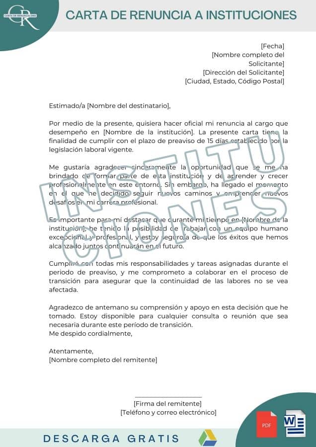 modelos carta de renuncia a instituciones