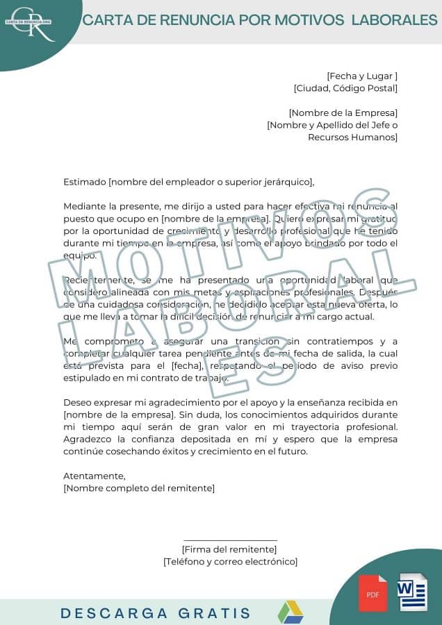  cartas de renuncia por motivos laborales modelos