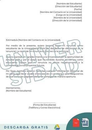 carta de renuncia a universidad plantillas descargar en word pdf gratis